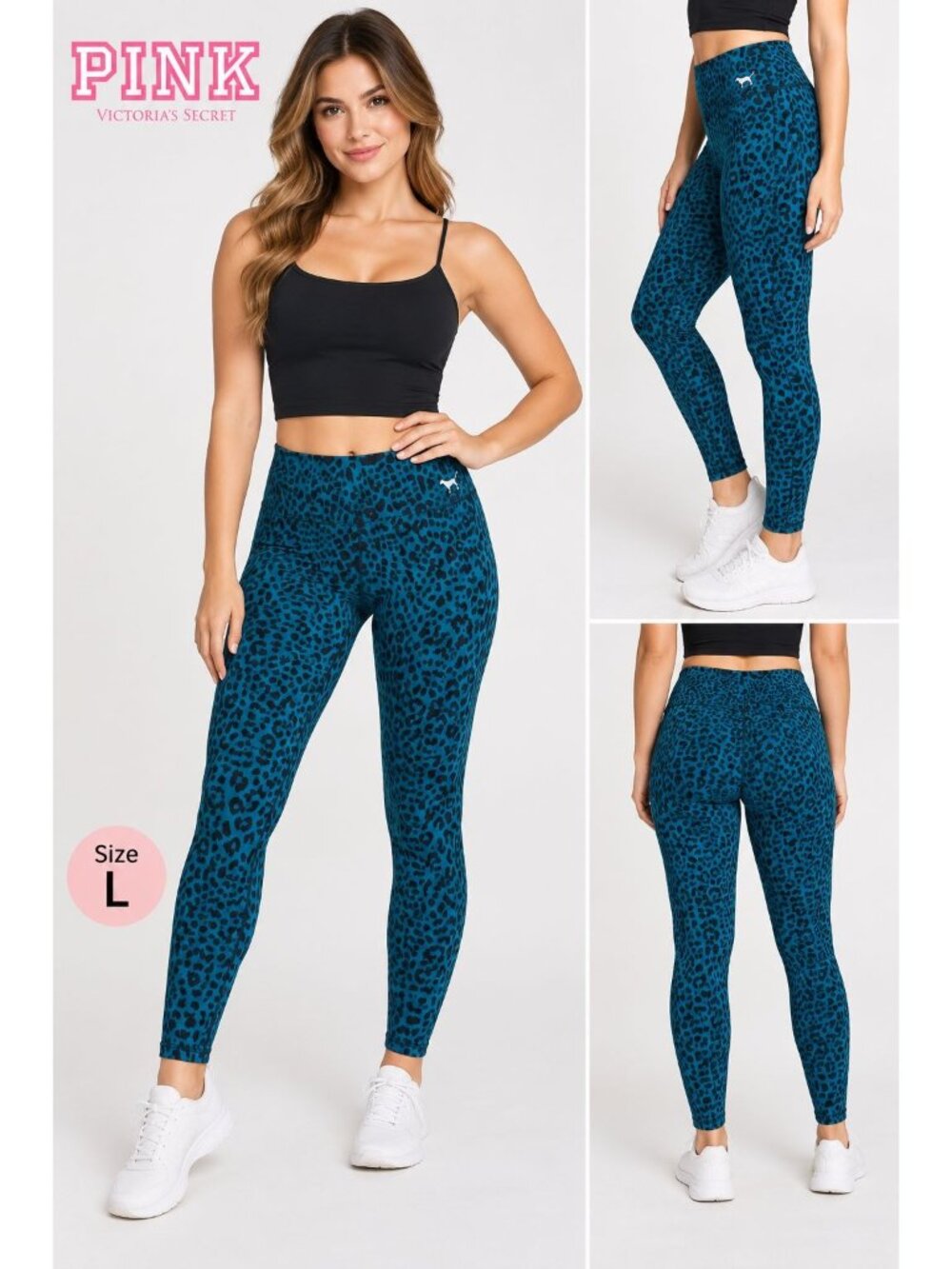 Victorias Secret Pink Yoga Blue Leopard Print Leggings Size Large